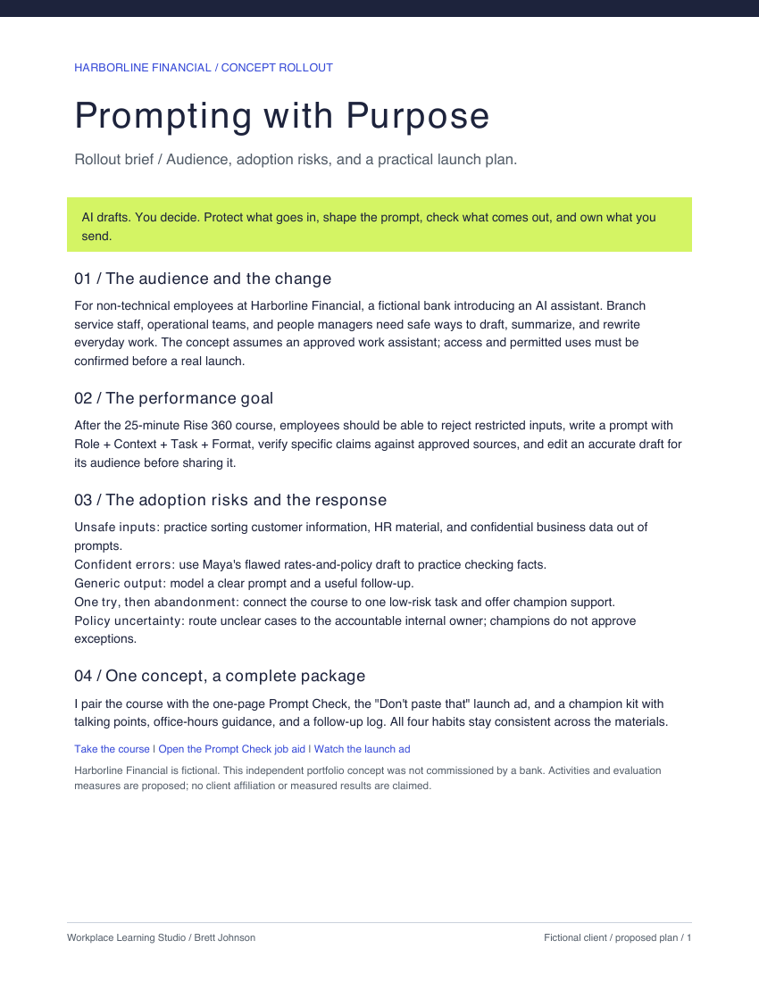 Harborline rollout brief, first page