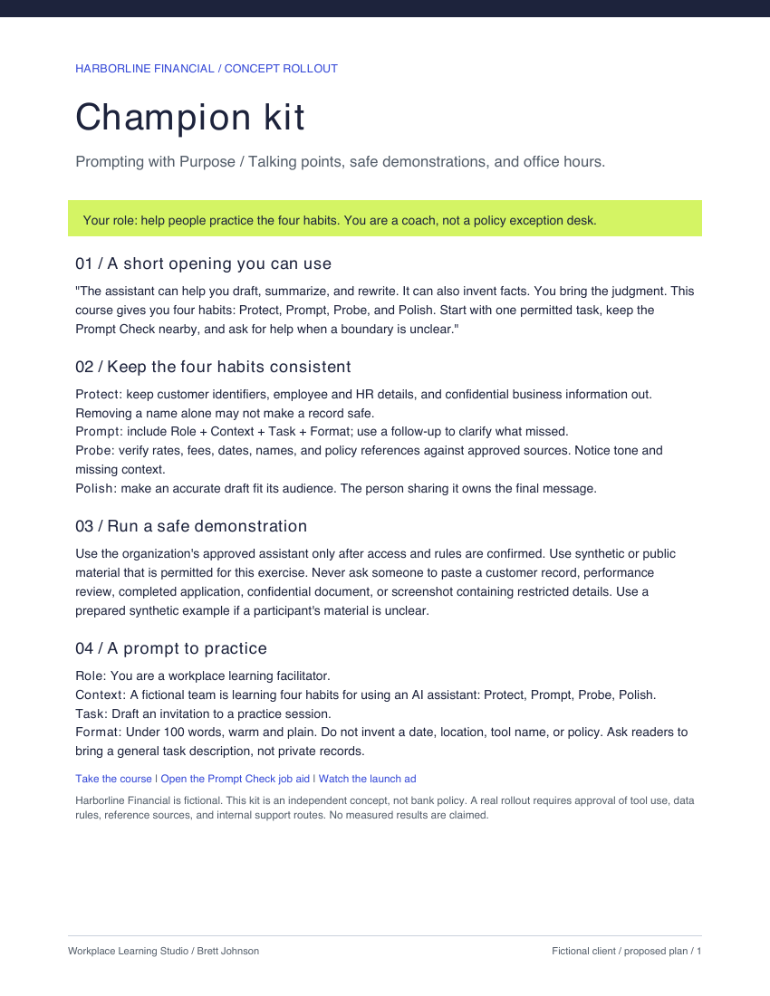 Harborline champion kit, first page